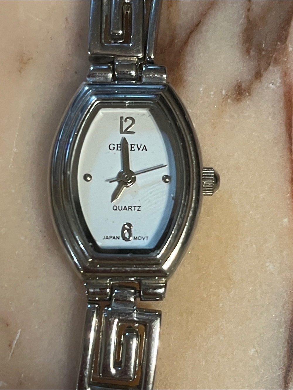 GENEVA Silver Toned Geometric Link Ladies Watch - White Dial
